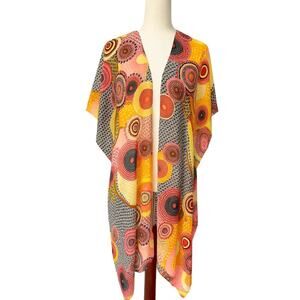 Jessica McClintock Sheer Kimono Wrap Multicolor Boho Circle Print Cover Up